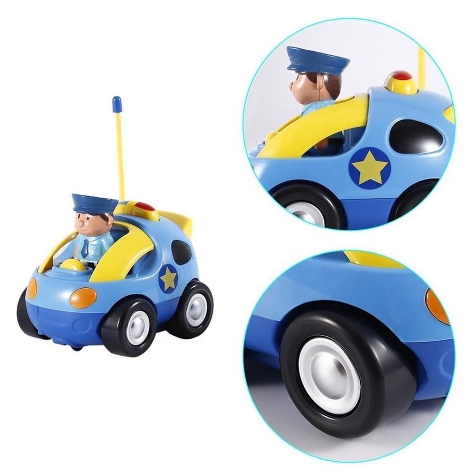 Cartoon RC Race Car Police Vehicle Cute 2 Channels Radio Remote Control Toy with Light&Music Fun for Kids