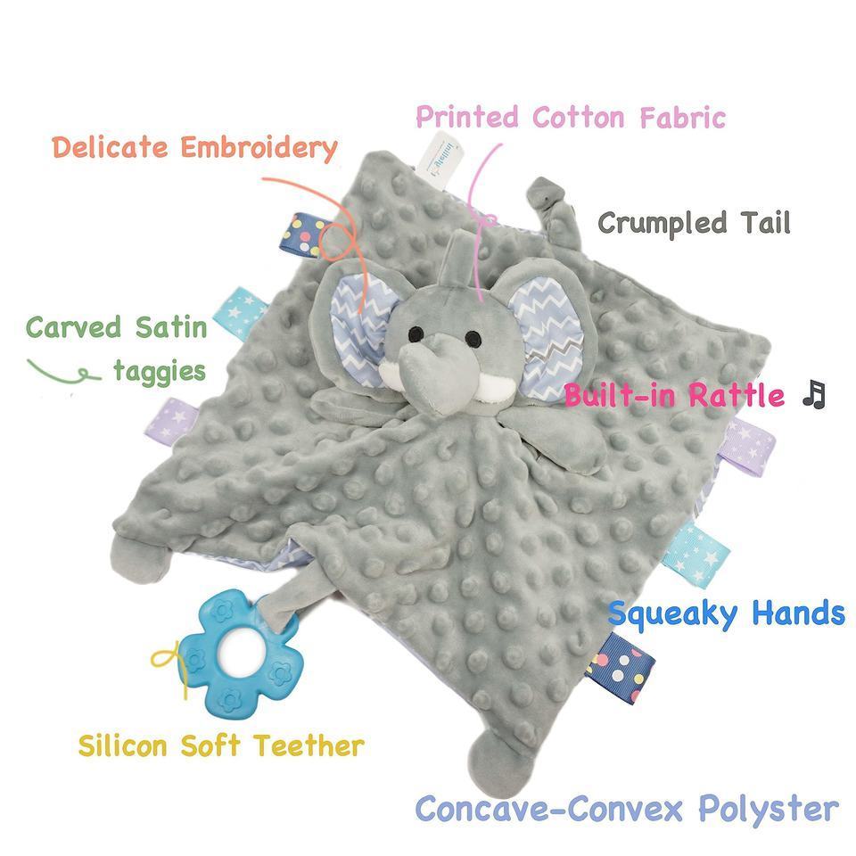 Sleep Soothing Towel Plush Soft Blanket Comfort Cartoon Animal Doll Toy Touch Towel with Rattle Sound and Teether for Newborn