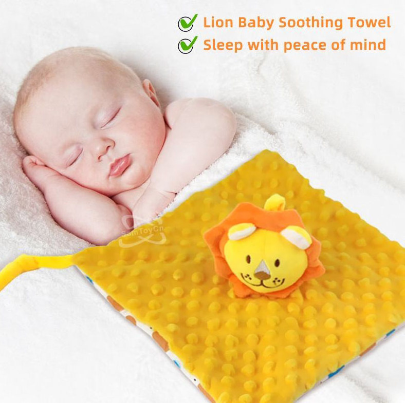 Sleep Soothing Towel Plush Soft Blanket Comfort Cartoon Animal Doll Toy Touch Towel with Rattle Sound and Teether for Newborn