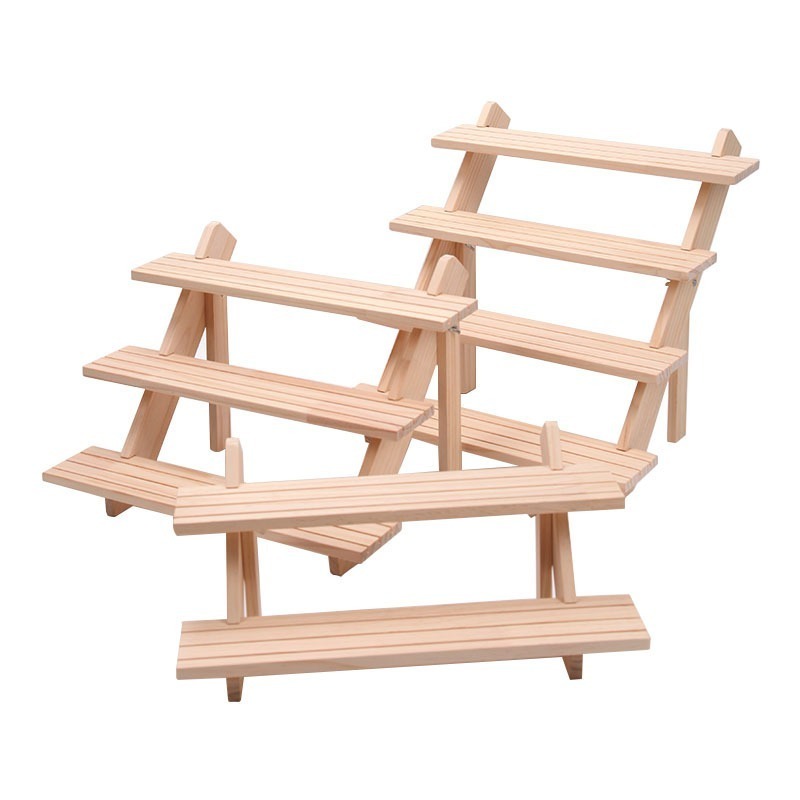 3 Ladder Design Tiers Wood Earrings Jewelry Display Shelf  Multi-functional Stand With Grooved Lines