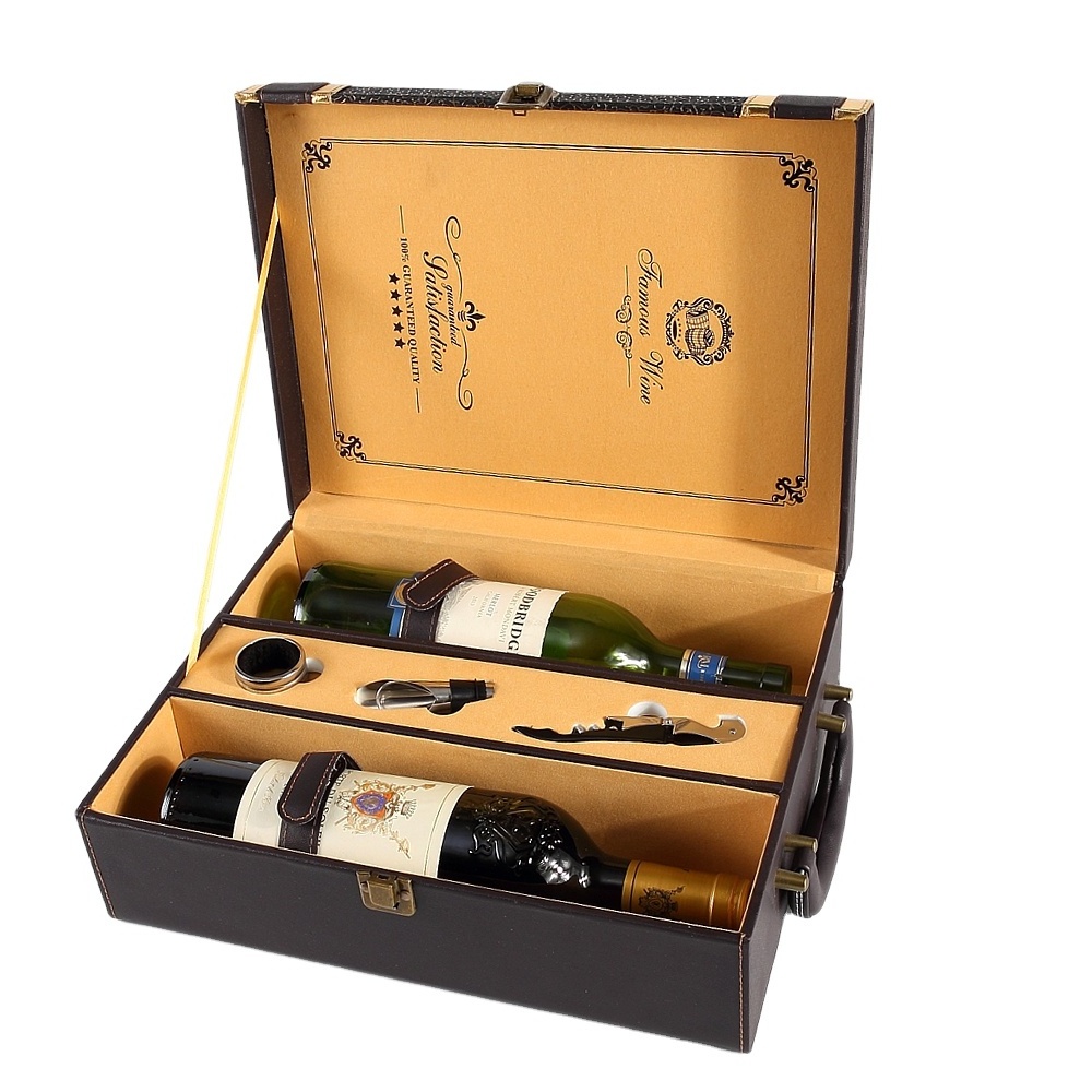 Premium Wholesale customized Wooden Leather Gift Boxes For Wine Beer Bottles