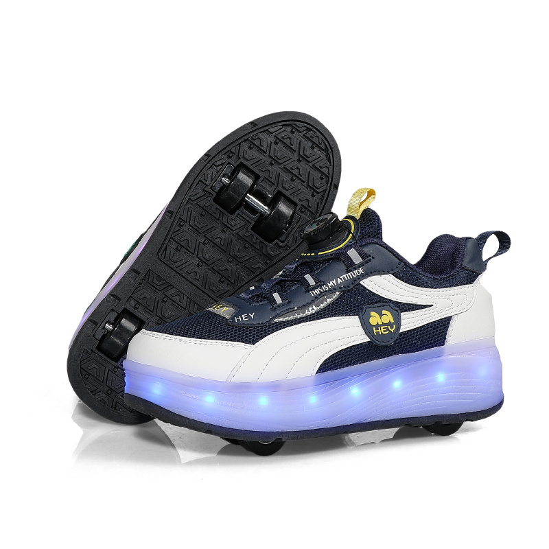 Kids Led Usb Charging Kick Roller Skate Shoes With Wheel Light Up Rechargeable Roller Sneakers For Girl Boys Children