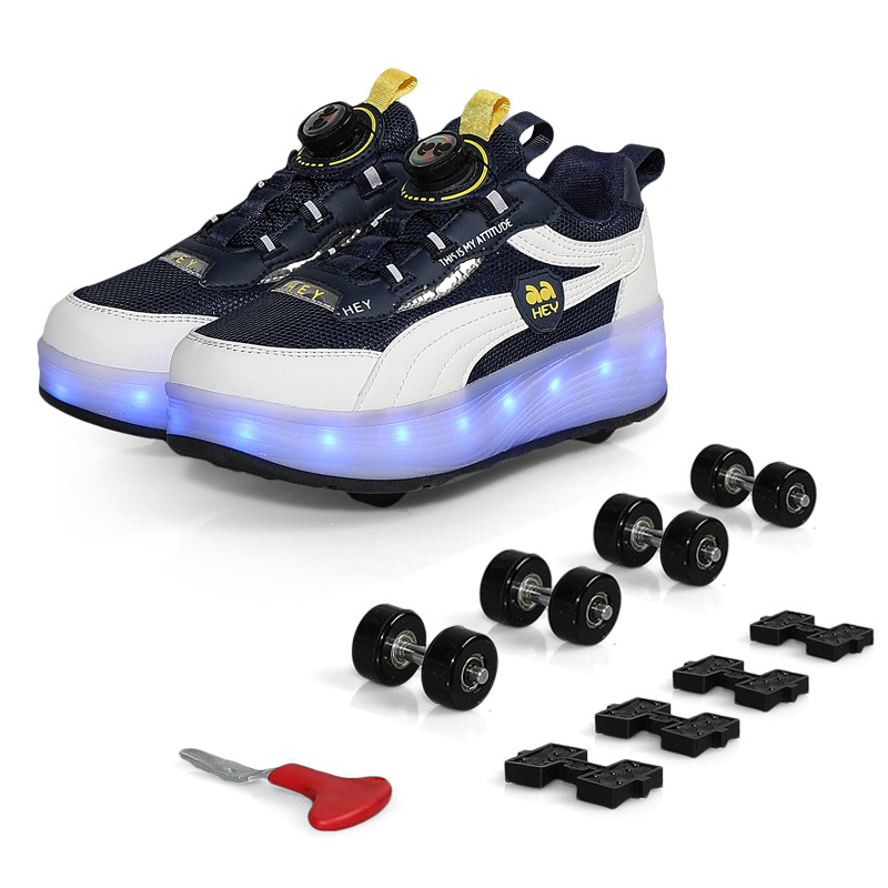 Kids Led Usb Charging Kick Roller Skate Shoes With Wheel Light Up Rechargeable Roller Sneakers For Girl Boys Children