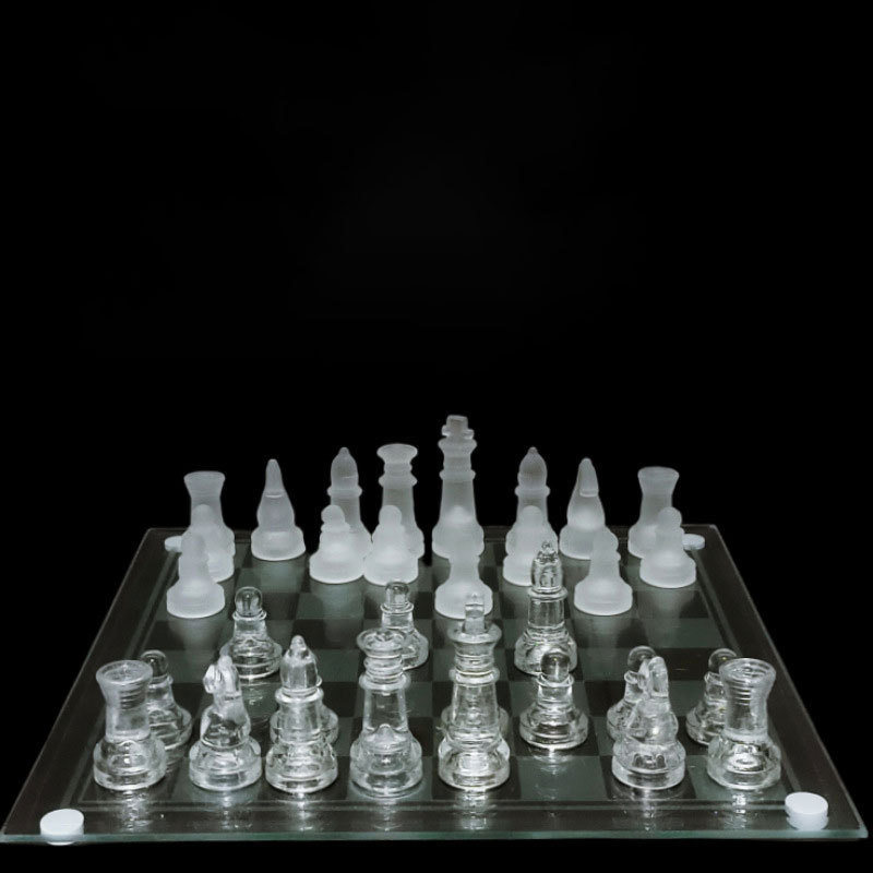 High quality 20*20cm frosted chess set crystal chess Solid Crystal International Glass Chess Game different sizes available