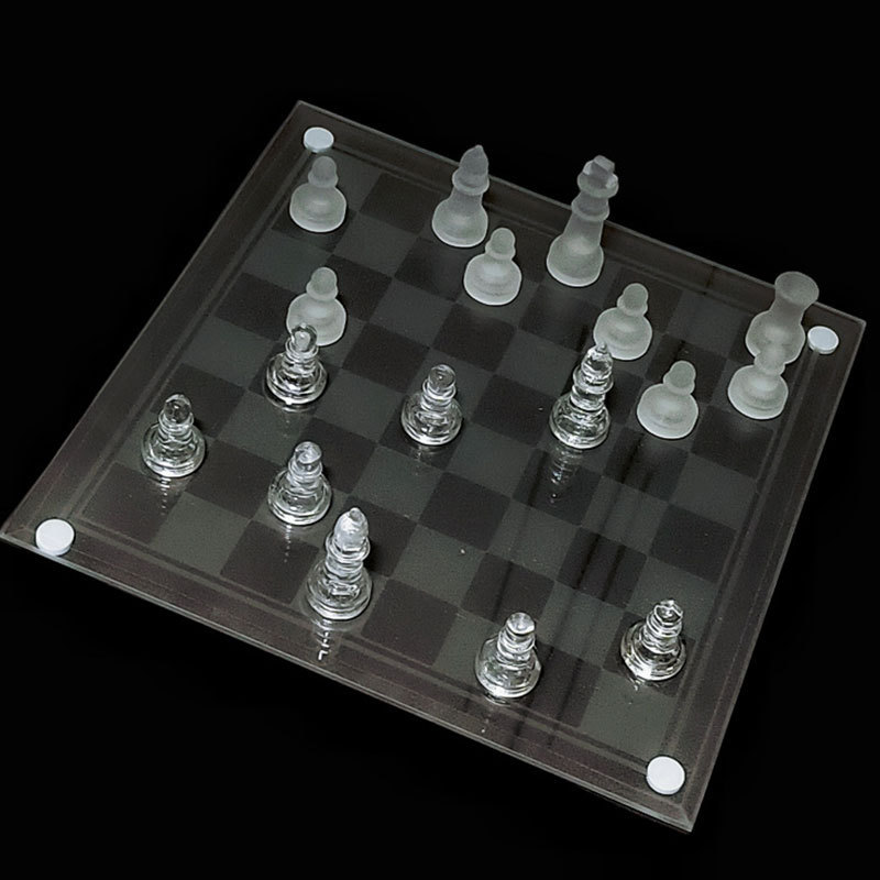 High quality 20*20cm frosted chess set crystal chess Solid Crystal International Glass Chess Game different sizes available