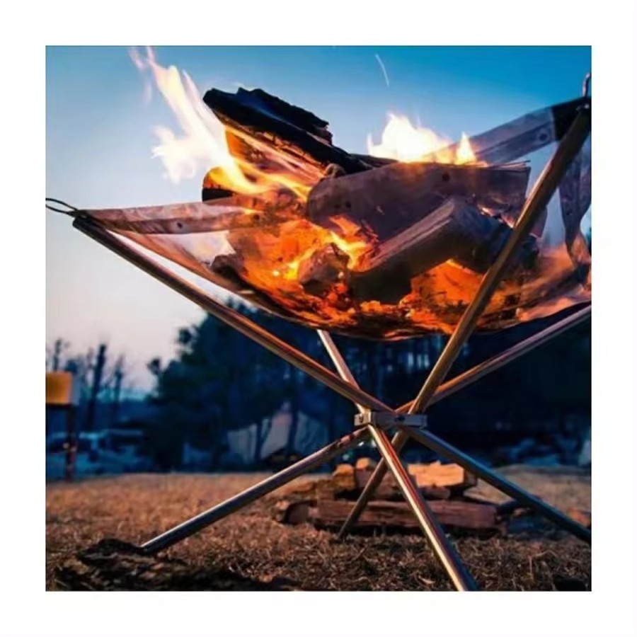 wholesale Outdoor Camping Hiking Large Bonfire Stand Mesh Sheet Stainless Steel Portable Folding Outdoor Firepit Outdoor Warming