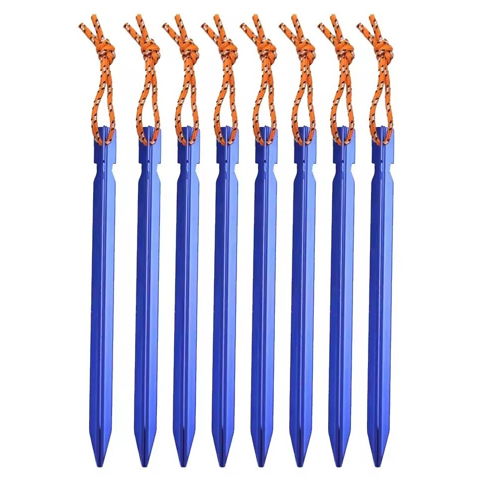 wholesale 18cm Aluminum Canopy Tri-beam Tent Pegs Garden Stakes Ground Nail Heavy Duty With Cord Hammock Camping