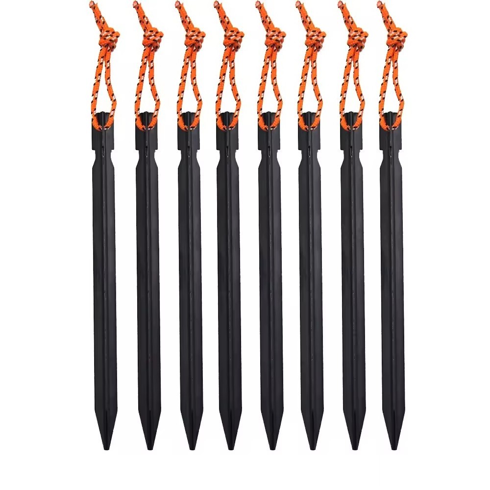 wholesale 18cm Aluminum Canopy Tri-beam Tent Pegs Garden Stakes Ground Nail Heavy Duty With Cord Hammock Camping