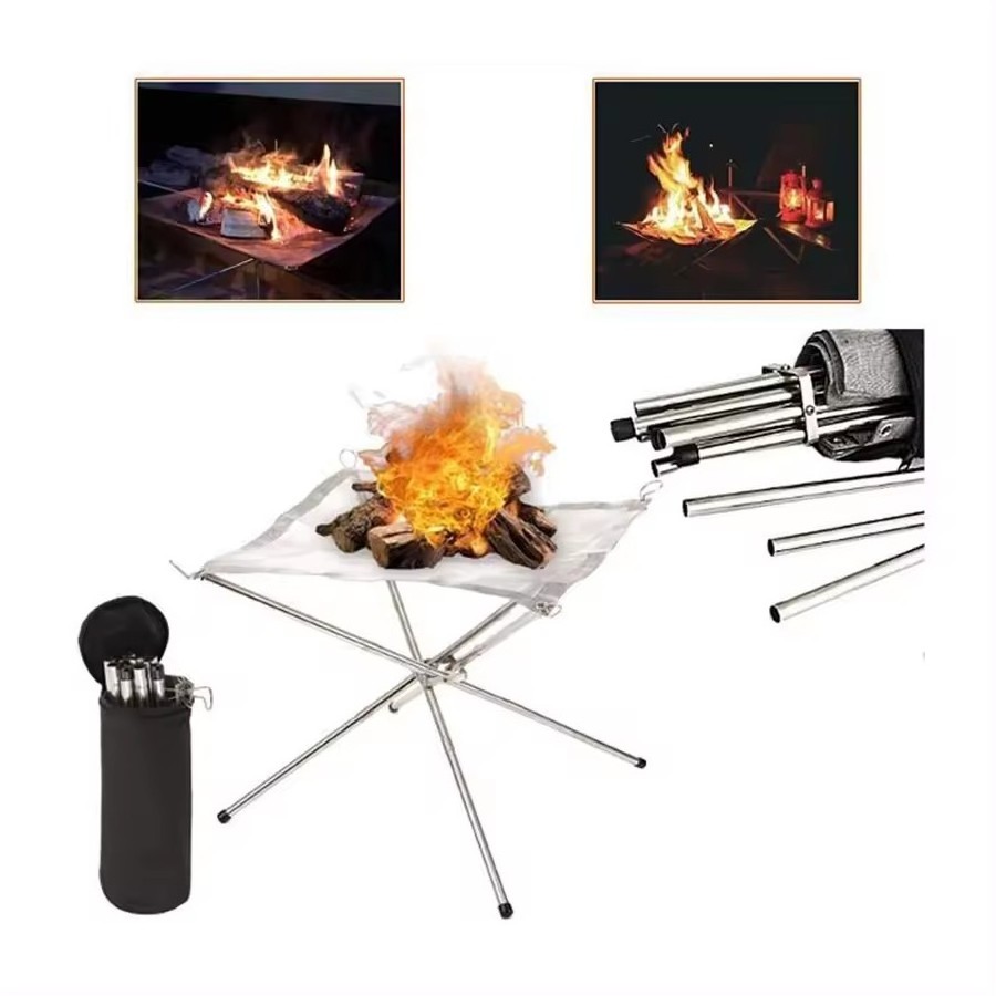 wholesale Outdoor Camping Hiking Large Bonfire Stand Mesh Sheet Stainless Steel Portable Folding Outdoor Firepit Outdoor Warming