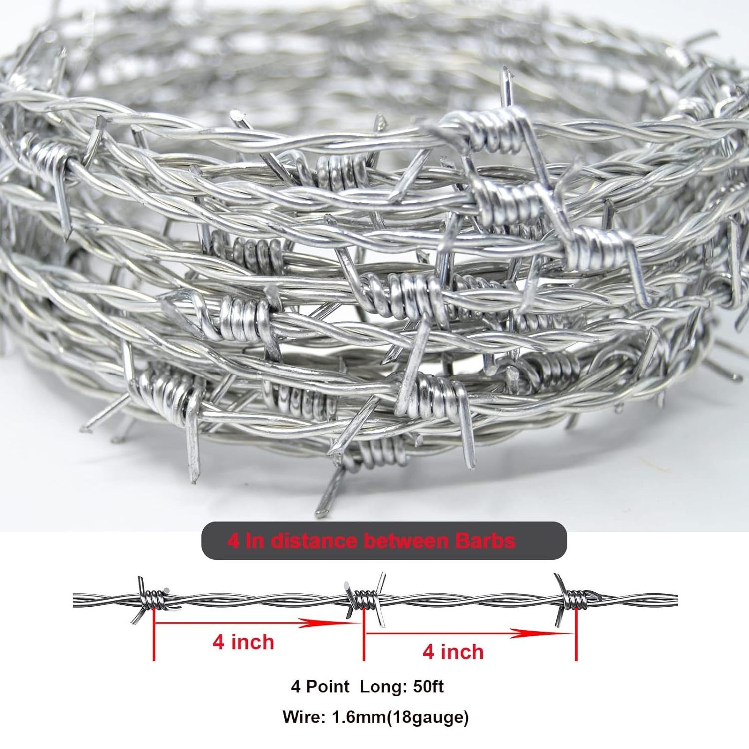 Coils High Protection 328FT(100m) 4 Point Barbed Fence 15 Gauge (1.7mm)  Barbed Wire  For Fence  Farm Garden Home