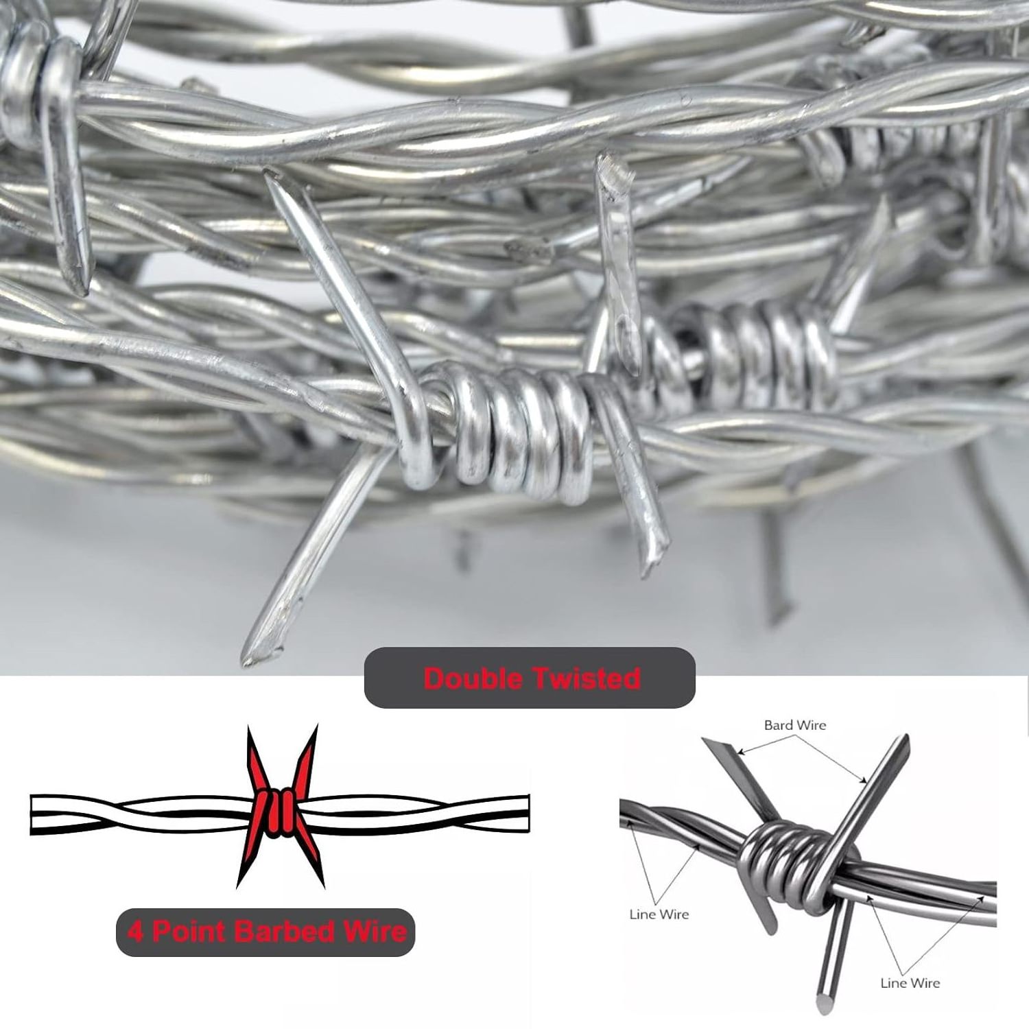 Coils High Protection 328FT(100m) 4 Point Barbed Fence 15 Gauge (1.7mm)  Barbed Wire  For Fence  Farm Garden Home