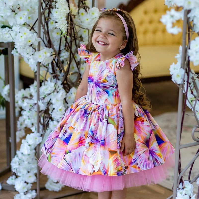 Latest Floral Print Girl's Dress Children's Clothes For 3 Years Old Flower Girl Bridesmaid Dresses For Party