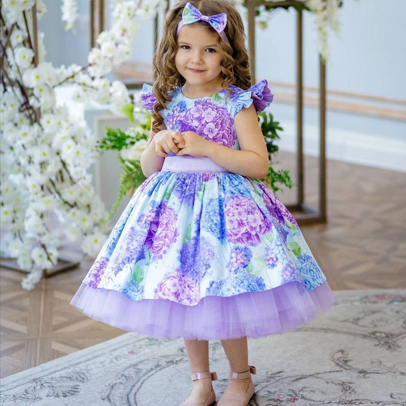 Latest Floral Print Girl's Dress Children's Clothes For 3 Years Old Flower Girl Bridesmaid Dresses For Party