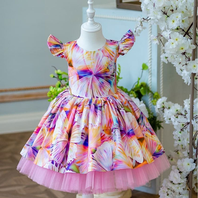 Latest Floral Print Girl's Dress Children's Clothes For 3 Years Old Flower Girl Bridesmaid Dresses For Party