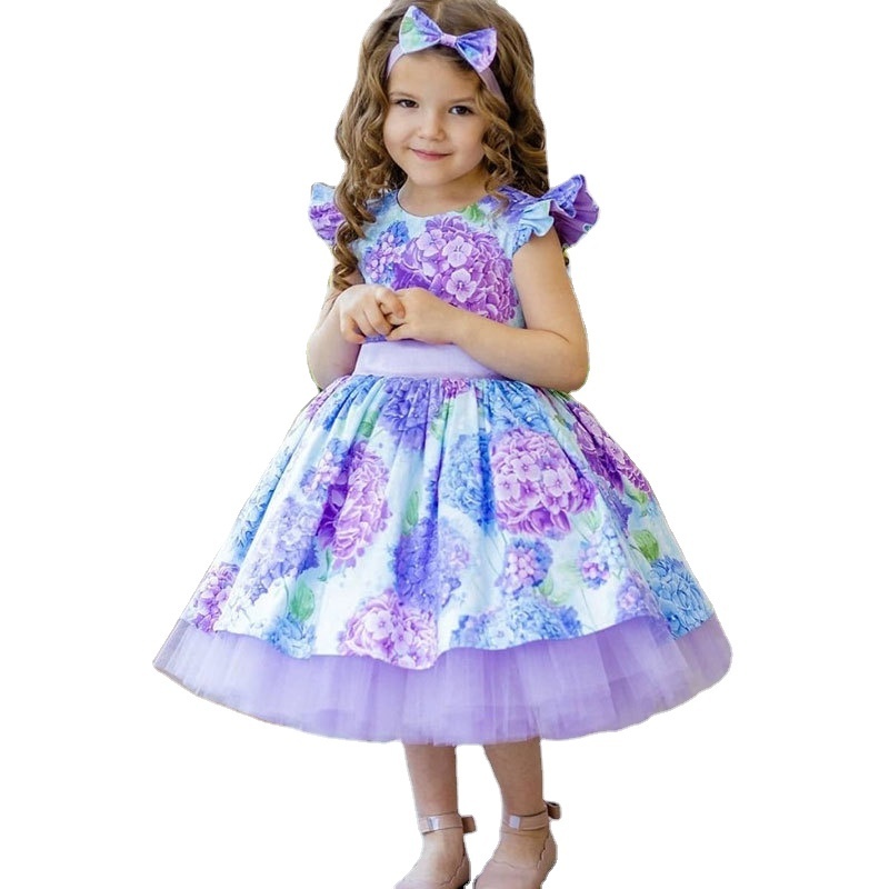 Latest Floral Print Girl's Dress Children's Clothes For 3 Years Old Flower Girl Bridesmaid Dresses For Party