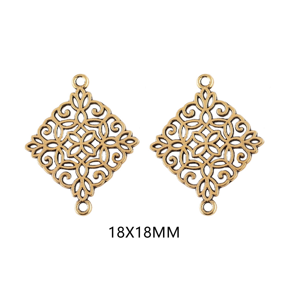 Hollow Diamond Flower Beads For Jewelry Making 18X18MM Zinc Alloy Hoop Earring Metal Pendant Beads For Bracelets Charm DIY Craft