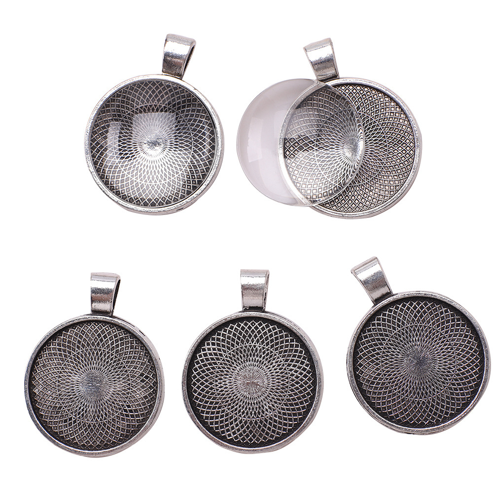 ZHB 20/30/40MM Round Alloy Pendant Bases for Necklace DIY Charms Glass Cabochon Tray Bezel Blanks Metal Beads for Jewelry Making