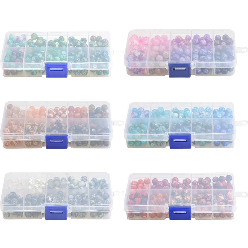 ZHB 8MM Crystal Natural Stone Beads Kit 200pcs Glass Loose Round Beads for Bracelets DIY Making Necklace Jewelry Accessories