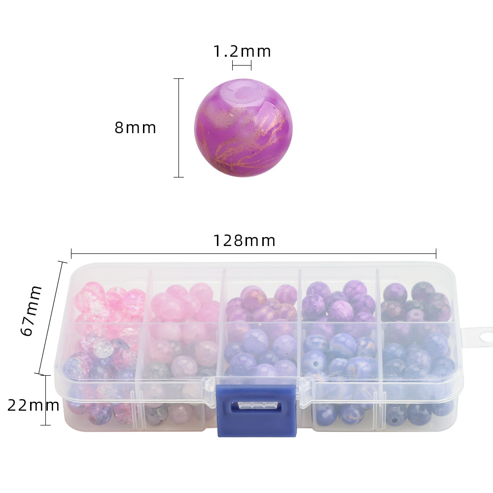 ZHB 8MM Crystal Natural Stone Beads Kit 200pcs Glass Loose Round Beads for Bracelets DIY Making Necklace Jewelry Accessories