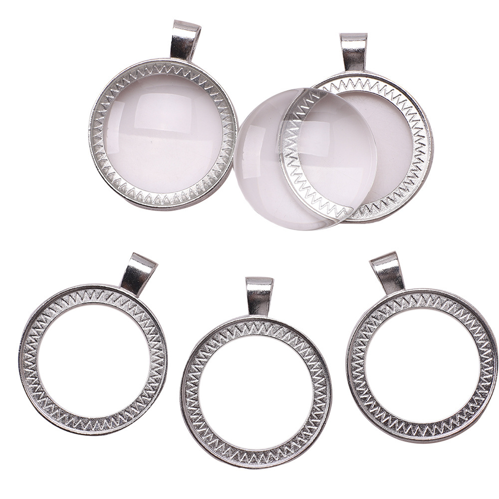 ZHB 20/30/40MM Round Alloy Pendant Bases for Necklace DIY Charms Glass Cabochon Tray Bezel Blanks Metal Beads for Jewelry Making