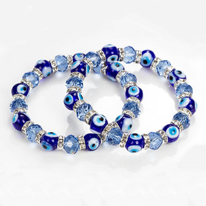 Hot Selling Fashion Bohemia Glass Demon Eye jewelry Lucky Gift Stretch Crystal Evil Eyes Bead Bracelet