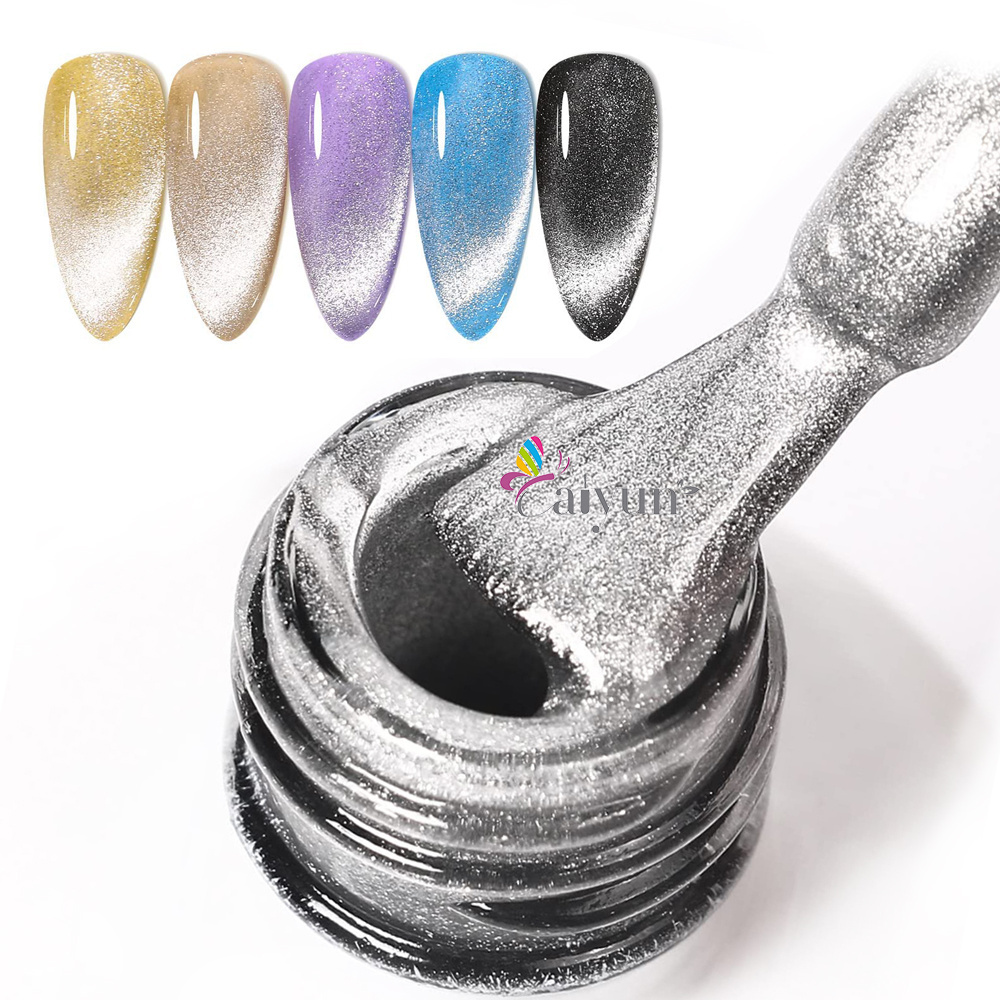 OEM/ODM Soak Off  Reflective Glitter Gel Nail Polish Bright Silver Crystal Magnetic Holographic Cat Eye Gel