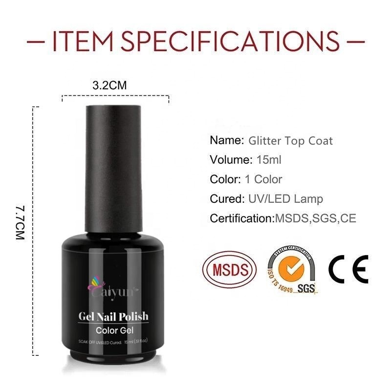 7.3ml Soak Off Long Lasting Top Glitter Coat Nail Polish Gel Top with Shiny Finish