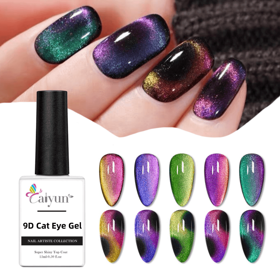 Wholesale Art Uv Gel Polish Glitter Sets Glue On Nails  9D Cat Eye Color Uv Gel Nail Polish