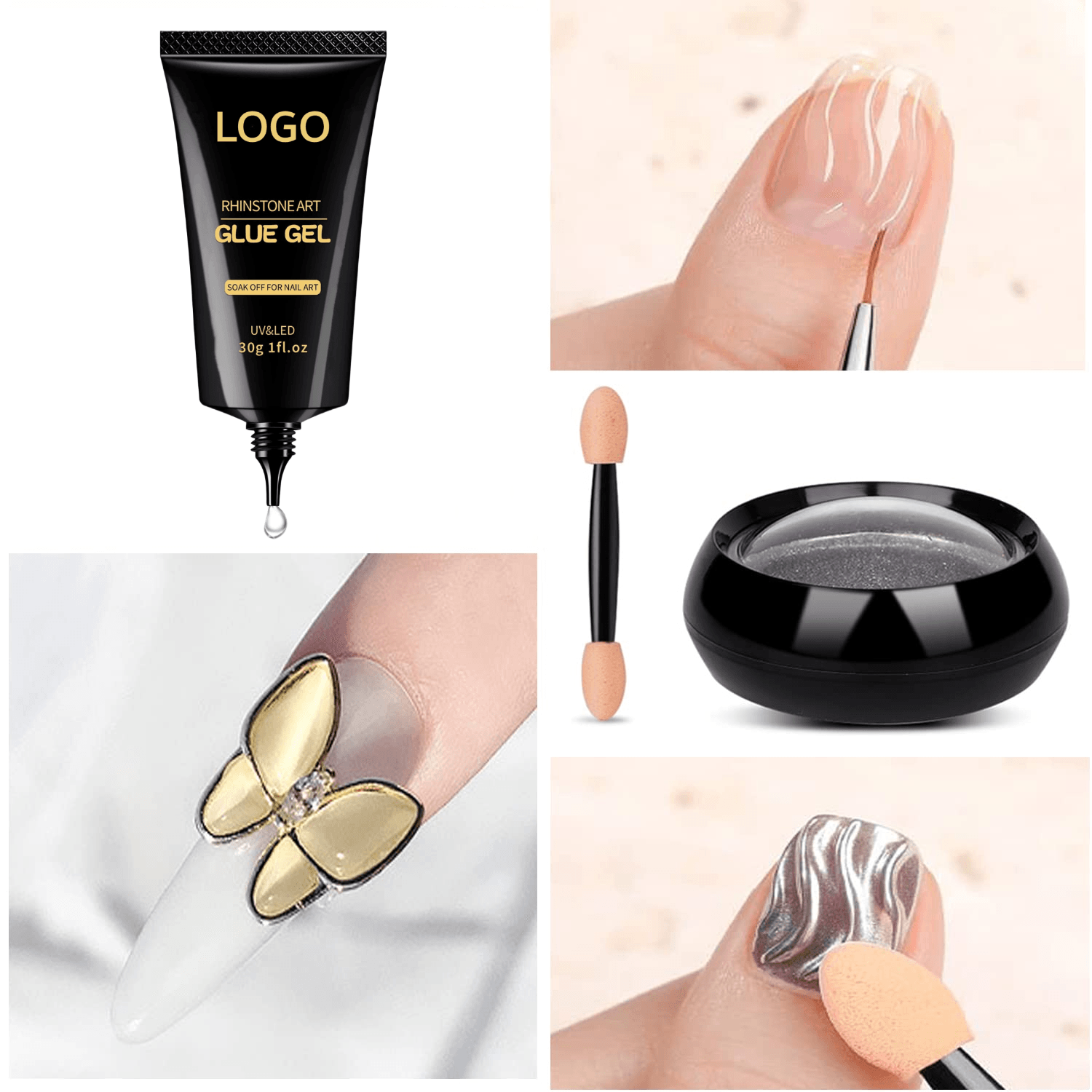 30ml Custom Logo Non-Wipe Soak Off Durable Adhesive Rhinestone Gem Glue Gel