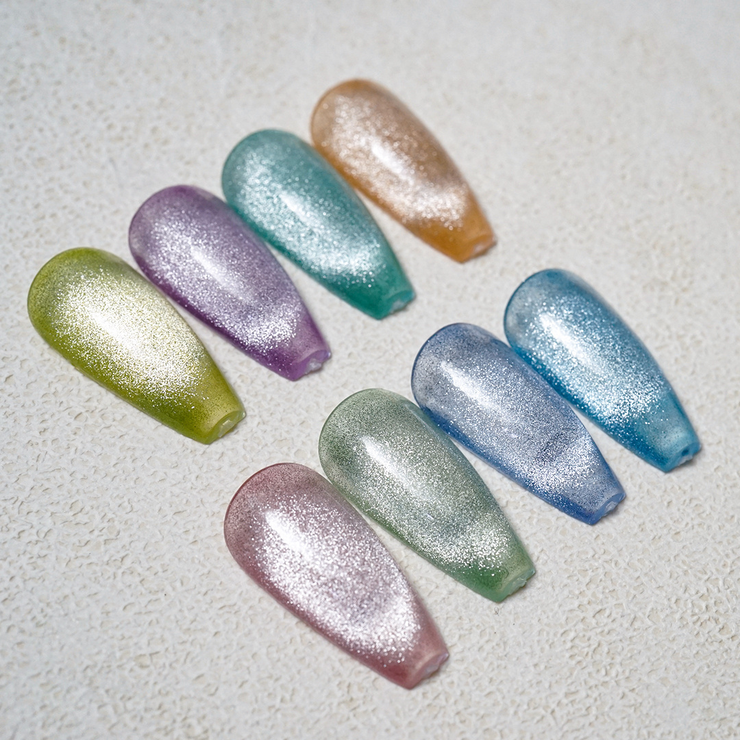 OEM/ODM Soak Off  Reflective Glitter Gel Nail Polish Bright Silver Crystal Magnetic Holographic Cat Eye Gel