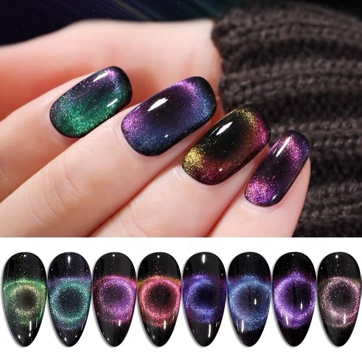 Wholesale Art Uv Gel Polish Glitter Sets Glue On Nails  9D Cat Eye Color Uv Gel Nail Polish