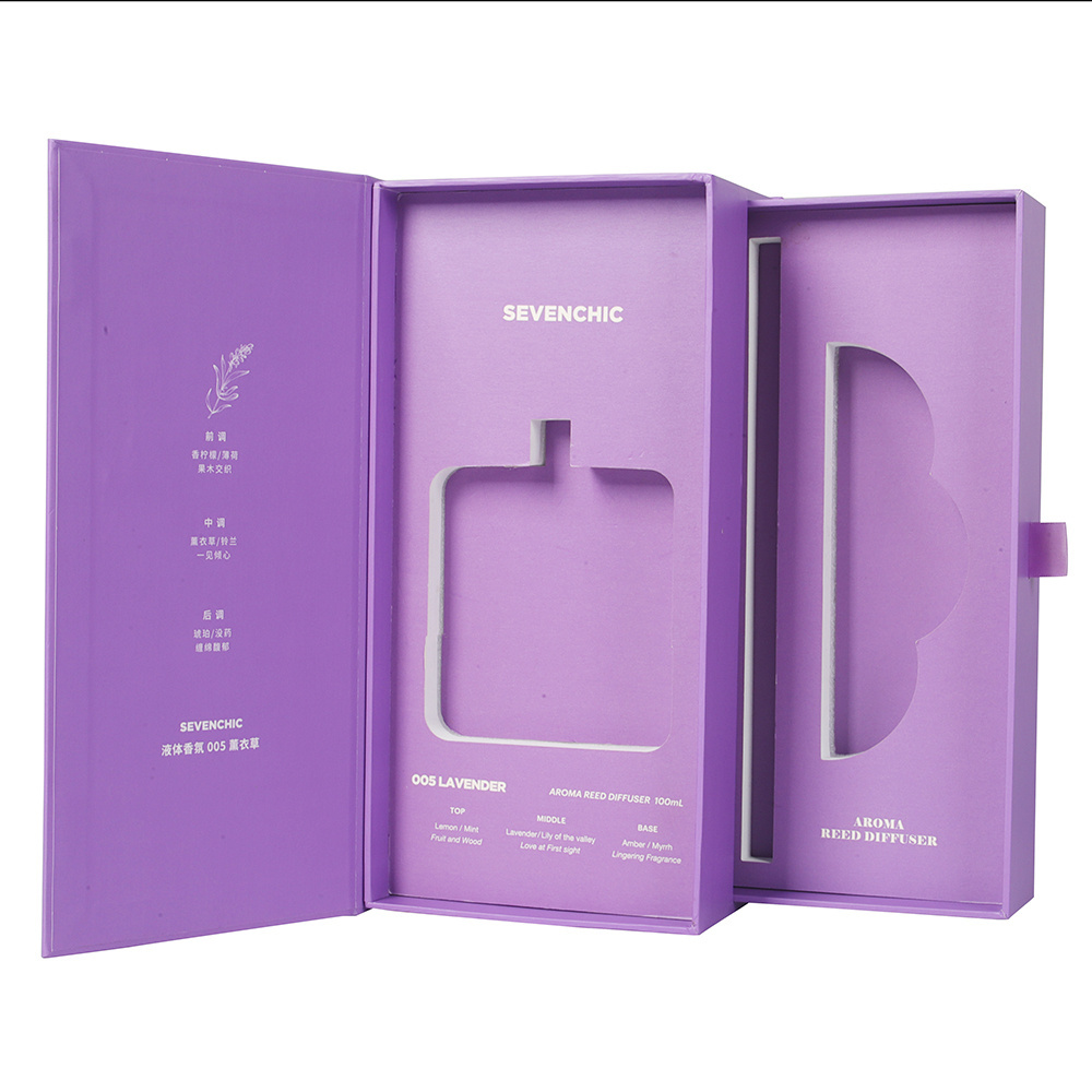 Custom Luxury Purple Two Layers Magnet And Drawer EVA Insert Paper Cardboard Packaging Gift Box For Skincare And Cosmetic