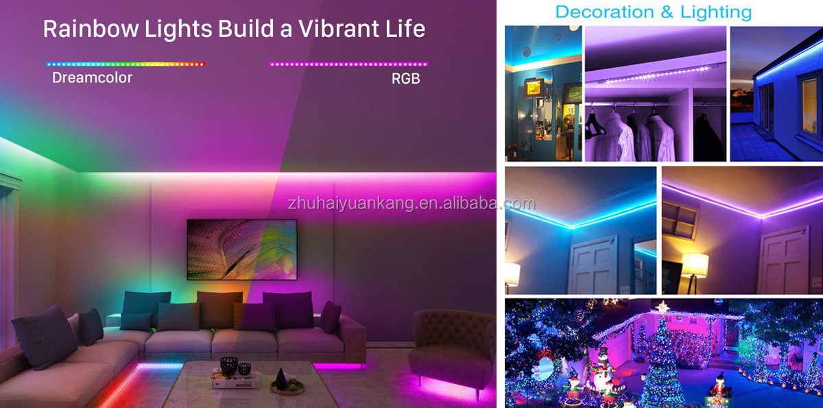 Customized Lighting 12V 24V IR Control Indoor Waterproof IP20 IP65 5m 10m 15m 20m SMD 5050 RGB Smart Led Strip Light Room Decor