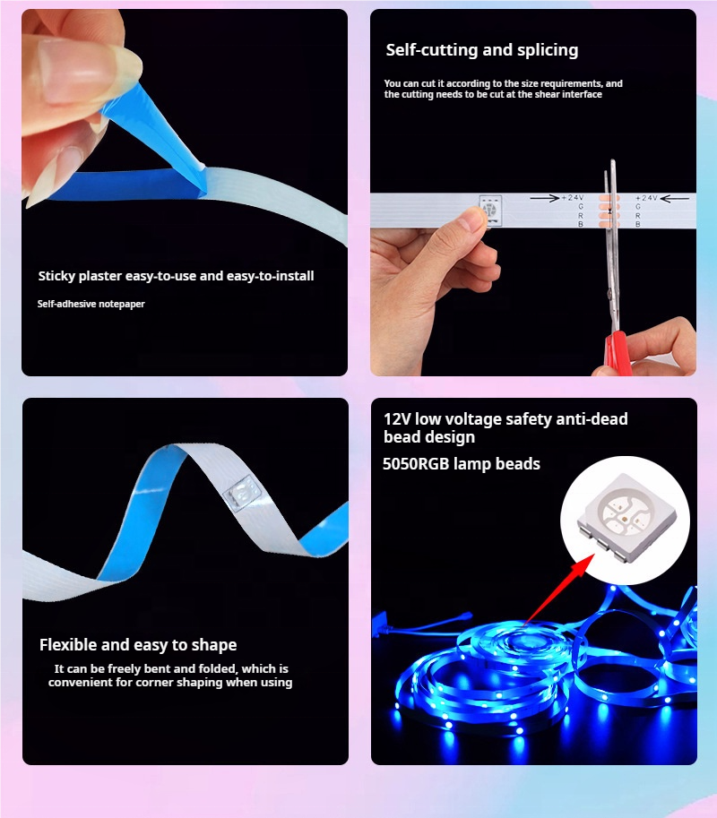 12V Flexible RGB Smart LED Strip Kit Music Sync App Remote Control USB Bedroom TV PC Backlight Ambient SMD 5050 Led Strip Light