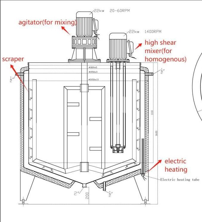 chemical liquid soap making machine homogenizer mixer cosmetic heating stainless steel double jacketed mixing tank with agitator