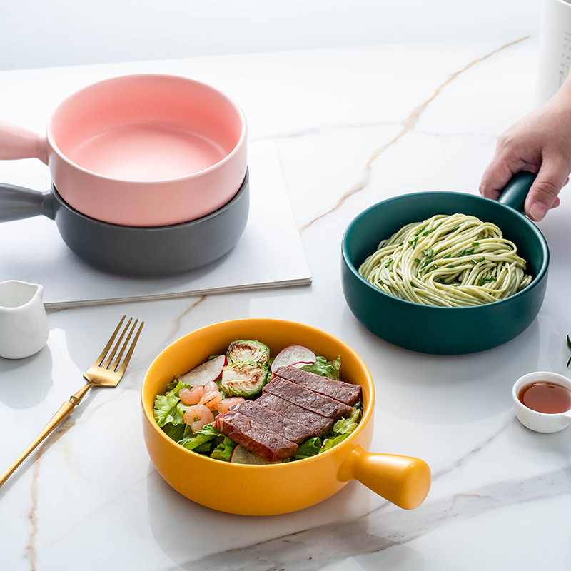 Baked rice bowl Nordic style pasta tableware household soup noodle bowl salad bowl with handle