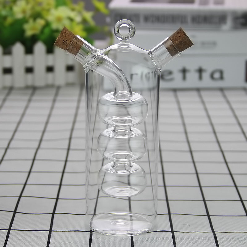 Clear glass oil dispenser handmade in high borosilicate oil dispenser bottle for kitchen 2 in 1 glass