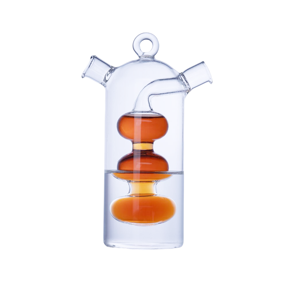 Clear glass oil dispenser handmade in high borosilicate oil dispenser bottle for kitchen 2 in 1 glass