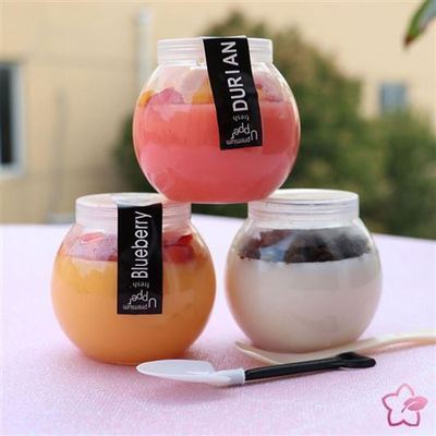 Manufacturer Straight hair vertical stripes yogurt pudding cup Glass creme brulee bottle with lid baby bottle Mousse jelly cup w