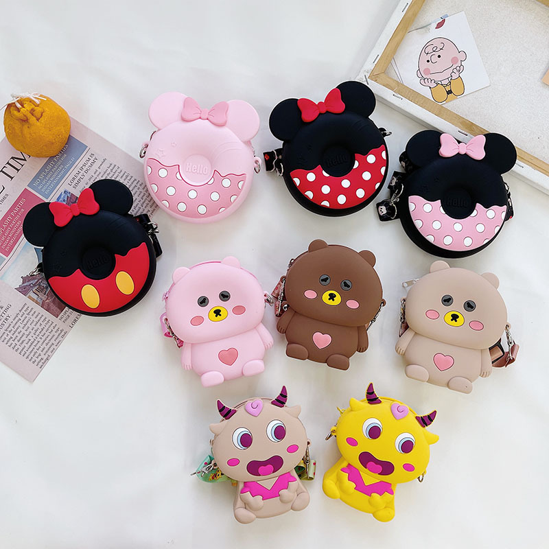 ZHUIYU wholesale baby child favorite cartoon Coin Purse fancy Silicone Bear shoulder bag kids crossbody bag