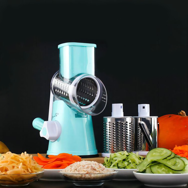 Multifunctional drum vegetable cutter with 3 Interchangeable kitchen manual vegetable and potato Spiral Slicer