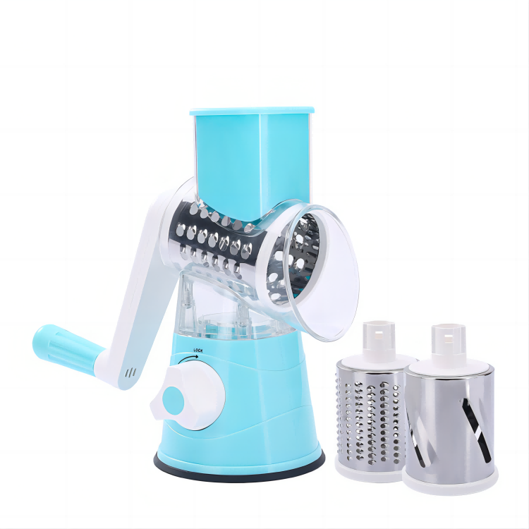 Multifunctional drum vegetable cutter with 3 Interchangeable kitchen manual vegetable and potato Spiral Slicer