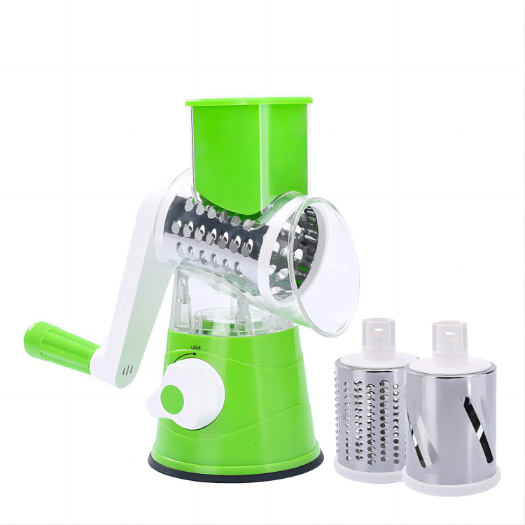 Multifunctional drum vegetable cutter with 3 Interchangeable kitchen manual vegetable and potato Spiral Slicer