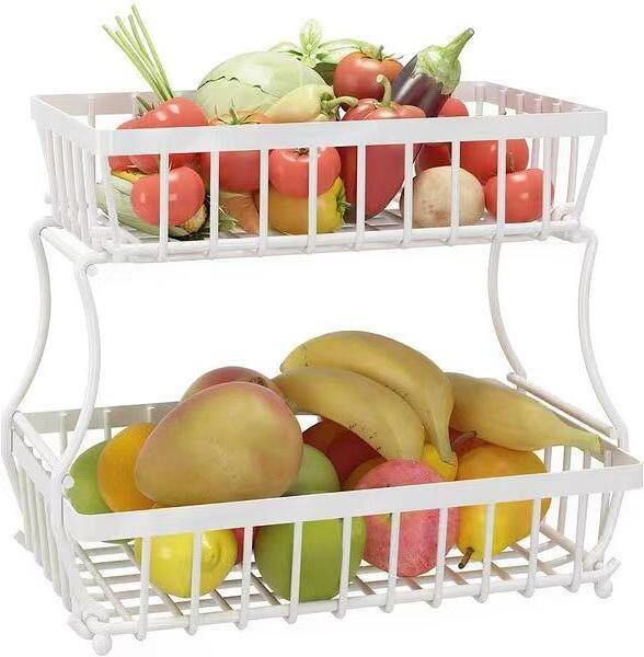 2 Tier Metal Detachable Kitchen Bread Vegetable Basket Stand Fruit Storage Shelf