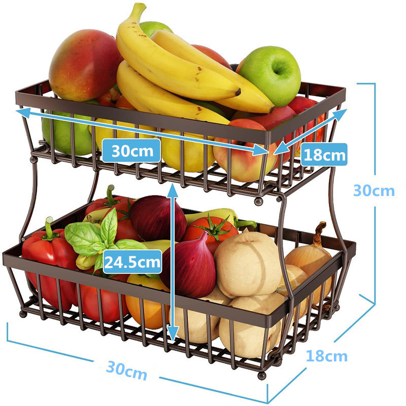 2 Tier Metal Detachable Kitchen Bread Vegetable Basket Stand Fruit Storage Shelf