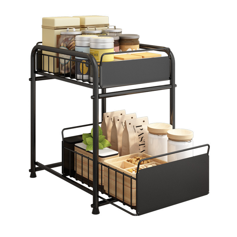 Bathroom Kitchen 2 Tier Under Sliding Cabinet Basket  Storage Sink Organizers storage holders racks