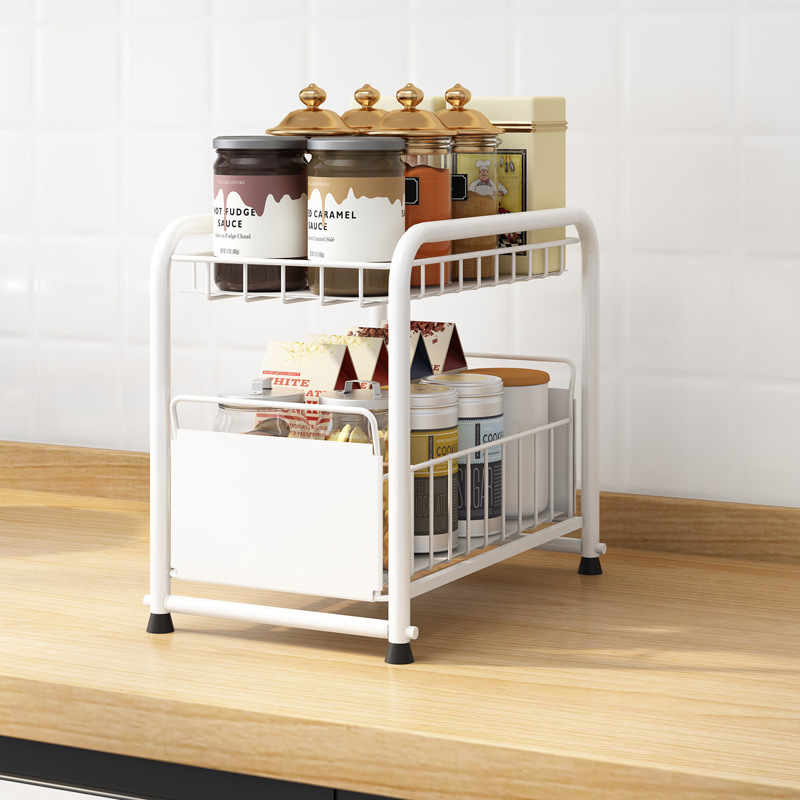 Bathroom Kitchen 2 Tier Under Sliding Cabinet Basket  Storage Sink Organizers storage holders racks