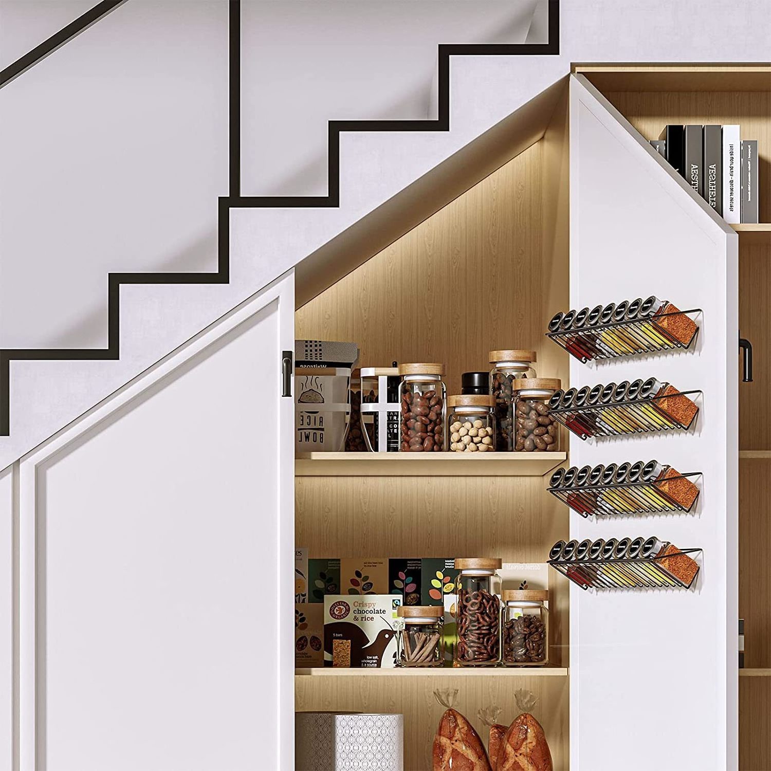 Shelf spice rack seasoning holder hanging wall mount kitchen spice jar ...