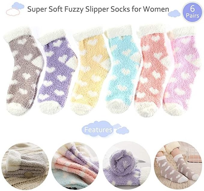 2021 Velvet Winter Folded Cuff Thick Sleep Bed Socks  Microfiber Coral Fleece Fuzzy Women Heart Fluffy Socks