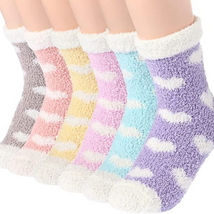 2021 Velvet Winter Folded Cuff Thick Sleep Bed Socks  Microfiber Coral Fleece Fuzzy Women Heart Fluffy Socks